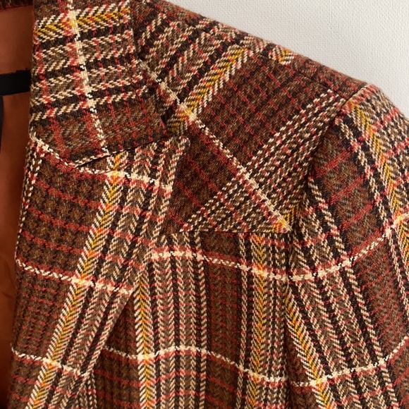 Zara Basic Brown Wool Blend Tweed Blazer with Velvet Elbow Pads, Size S - Picture 6 of 13